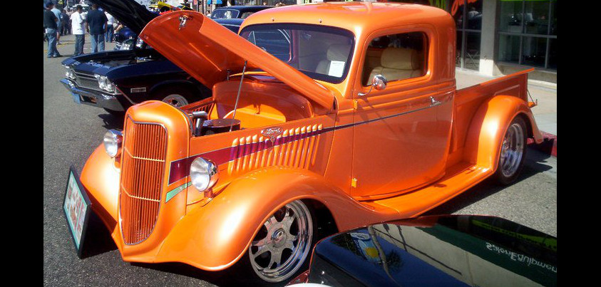 Classic Ford pickup truck in the Alondra Tire & Brake service bay