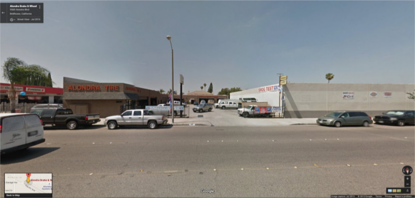 Street view of Alondra Tire & Brake building and signage